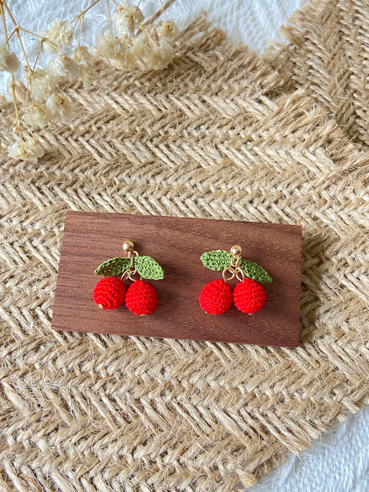 Handmade MicroCrochet Cherry Earrings