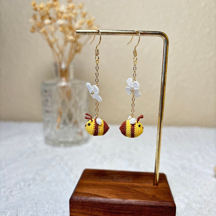Handmade MicroCrochet Bumble Bee Earrings