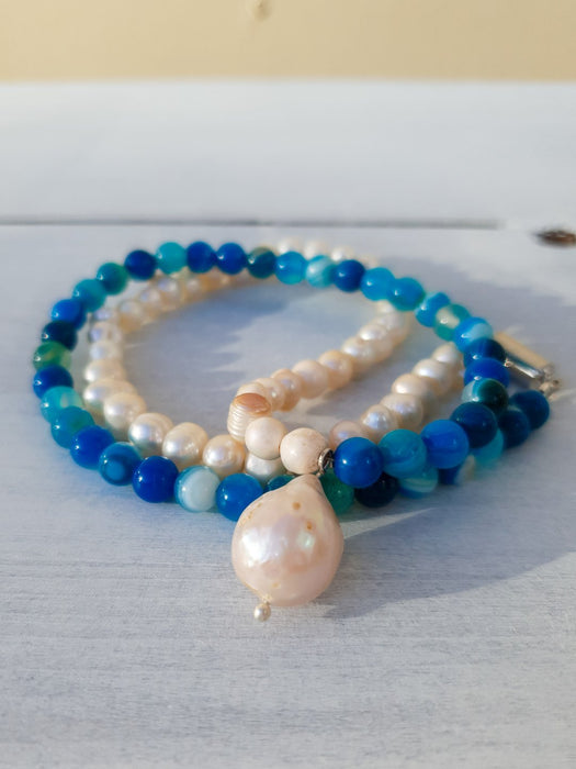 Blue Agate Pearl Necklace