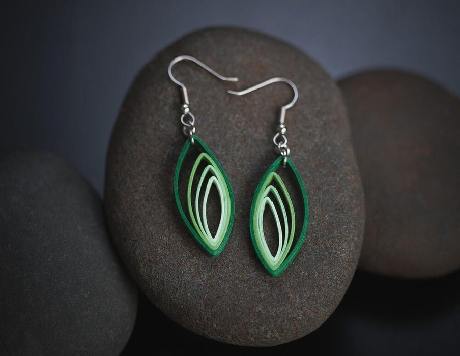 Palash - Green Earrings - Shades of Green - Green tear drop earrings - Paper earrings - Quilling Earrings