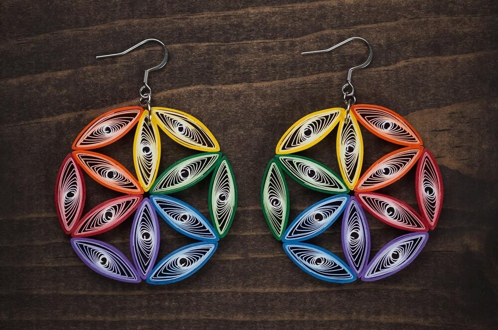 Flower Of Life Sacred Geometry Big Earrings Colorful Quilling Earrings Rainbow Light Weight Jewelry