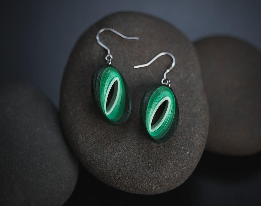 Haritha - Jade Green Paper Quilling Earrings - Summer Boho Dangle Earrings - Paper Quilled Jewelry