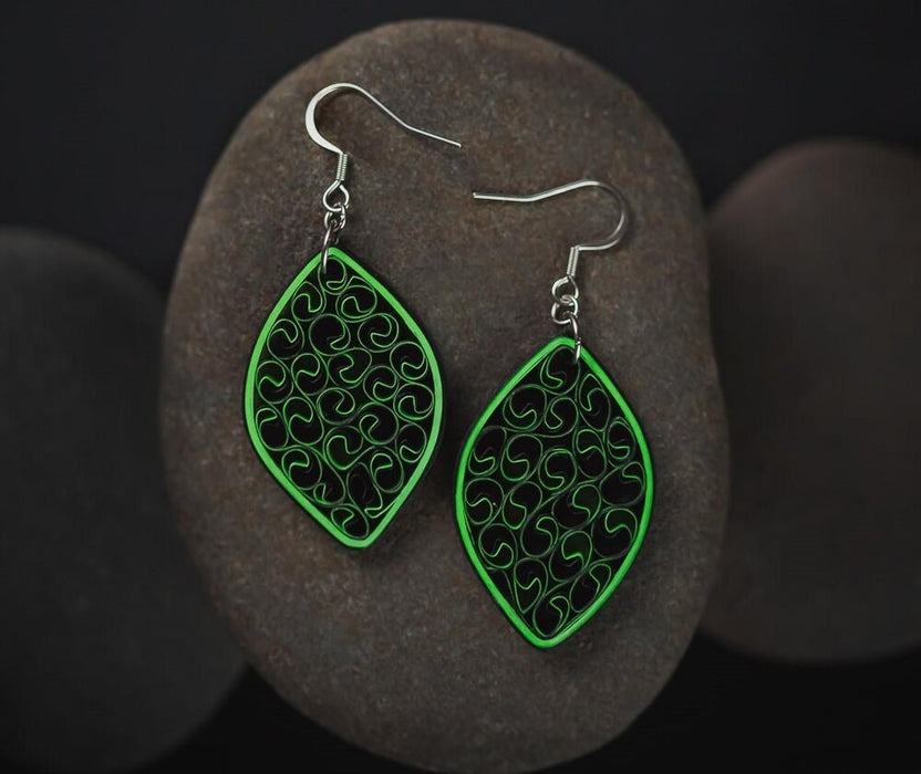 Saundarya (Beauty) - Jade Green Long Paper Quilling Earrings - Summer Boho Dangle Earrings