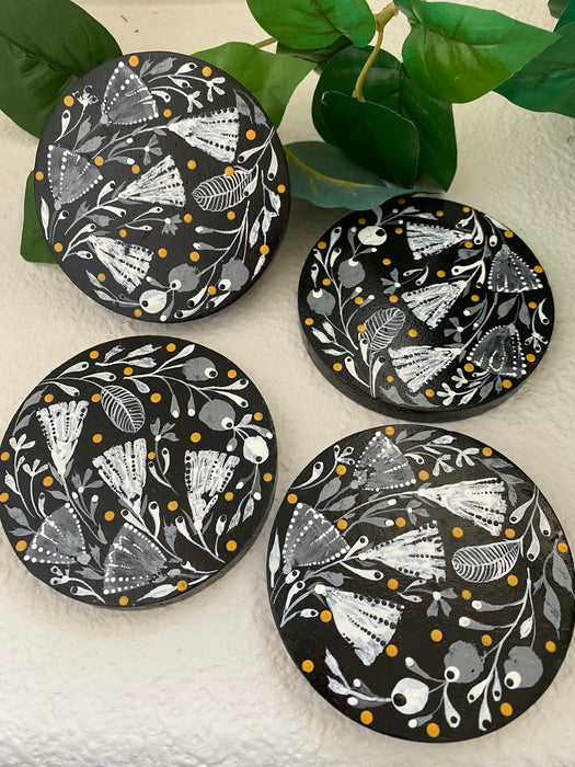 Black & White Floral Round Coasters