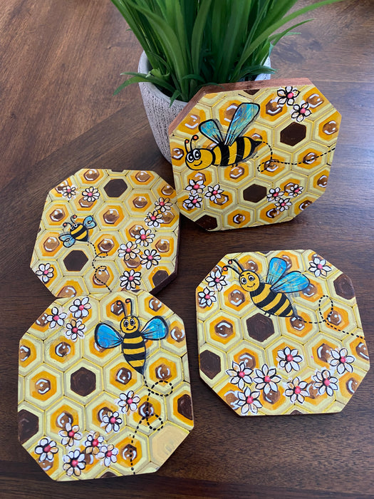 Honey Bee Yellow Coasters