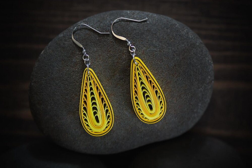 Zara -Yellow Tear Drop Paper Quilling Earrings - 1st Anniversary Gift for Her - Paper Jewelry