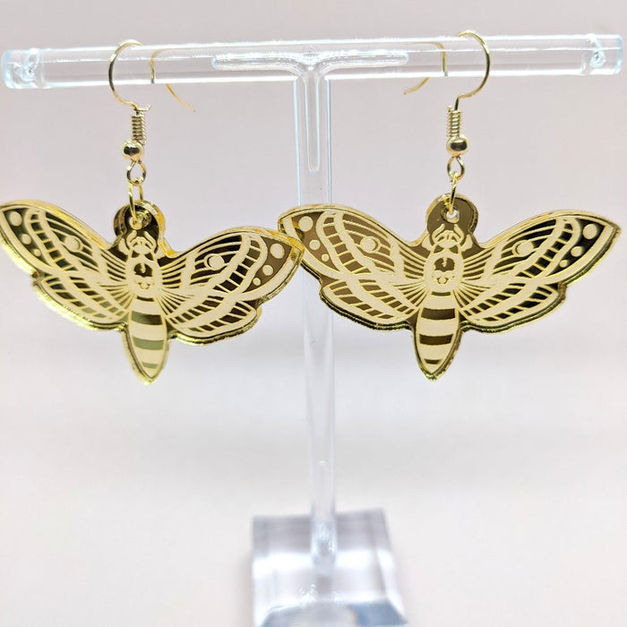 Gold Death Head Moth Dangle Earrings