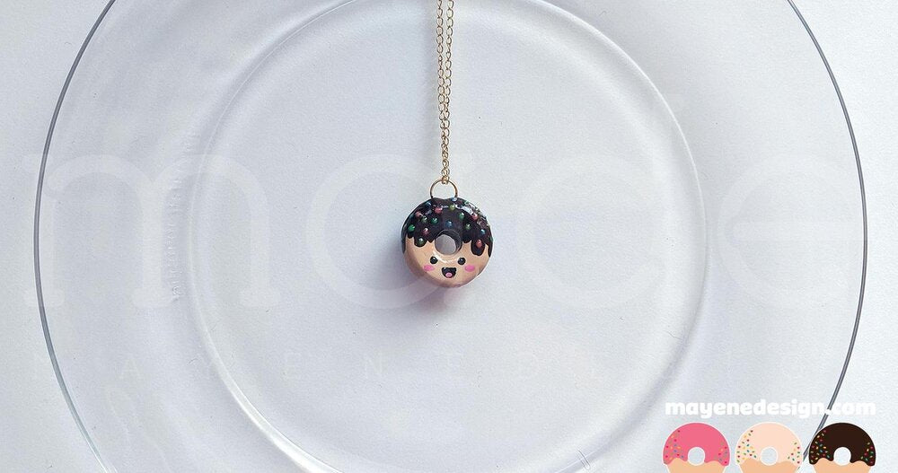 Sprinkled Happy Chocolate Frosted Donut Necklace