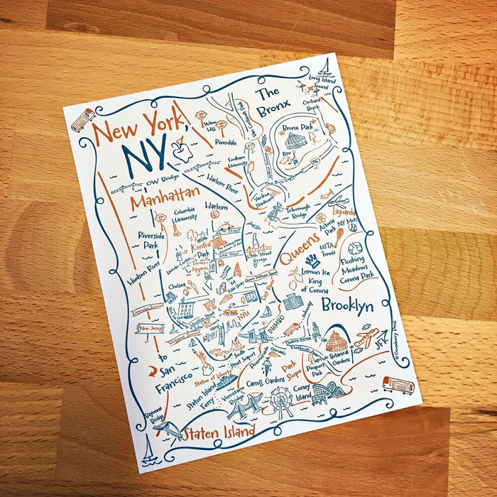 New York City Boroughs Map Letterpress Postcard / Save the Date Card