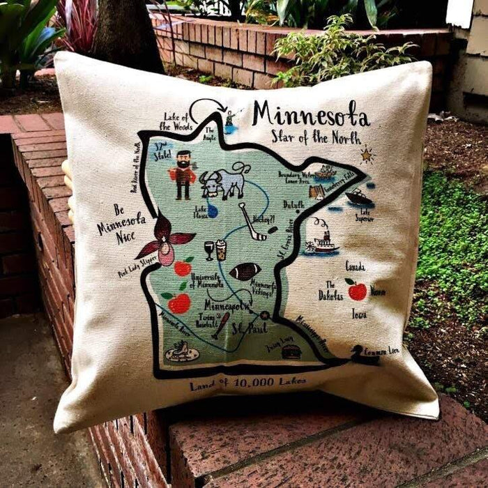 Minnesota State Map Square Pillow