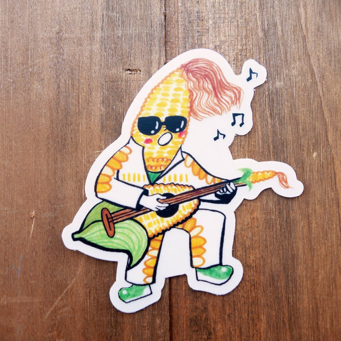 Corn Head Singer Sticker | Vegetable Sticker | Color Pencil Clear Vinyl Sticker | Funny Sticker | Harumo Sato | 3"x3"