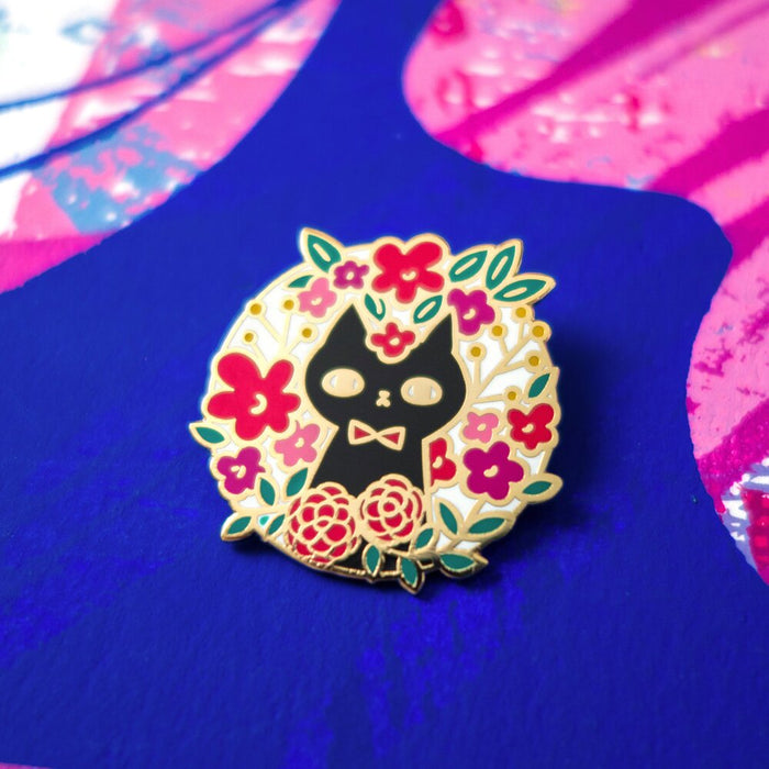 Flower Cat Pin | WE LOVE U Pin  | Cute enamel cloisonne pins | Cat lovers' Pin | Harumo Sato |