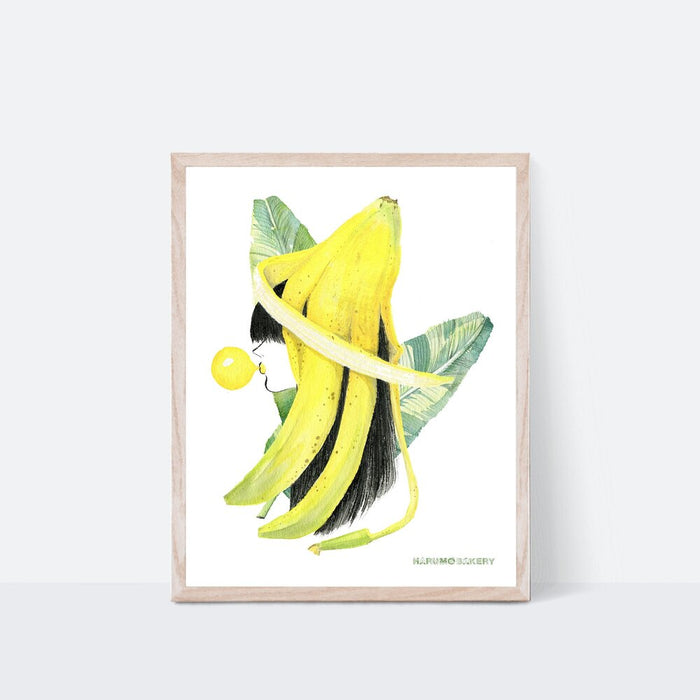 Banana Girl Poster | Boohoo Print |  Kitchen Poster | Tropical Watercolor Portrait Poster | Fruits Girl Series | 8x10 | 11x14