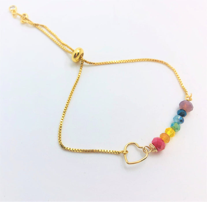 Rainbow Cali Love Bracelet // Handmade Rainbow Crystals Bracelet // Rainbow Heart Bracelet // Chakras Bracelet // Celestial Bracelet