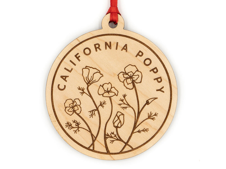 California Poppy Wood Ornament