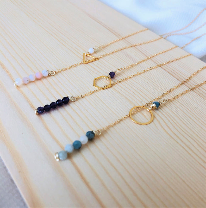 Handmade Lariat Geometric Necklace // Gold Filled Hexagon Necklace // Hexagon Necklace // Circle Necklace // Triangle Necklace