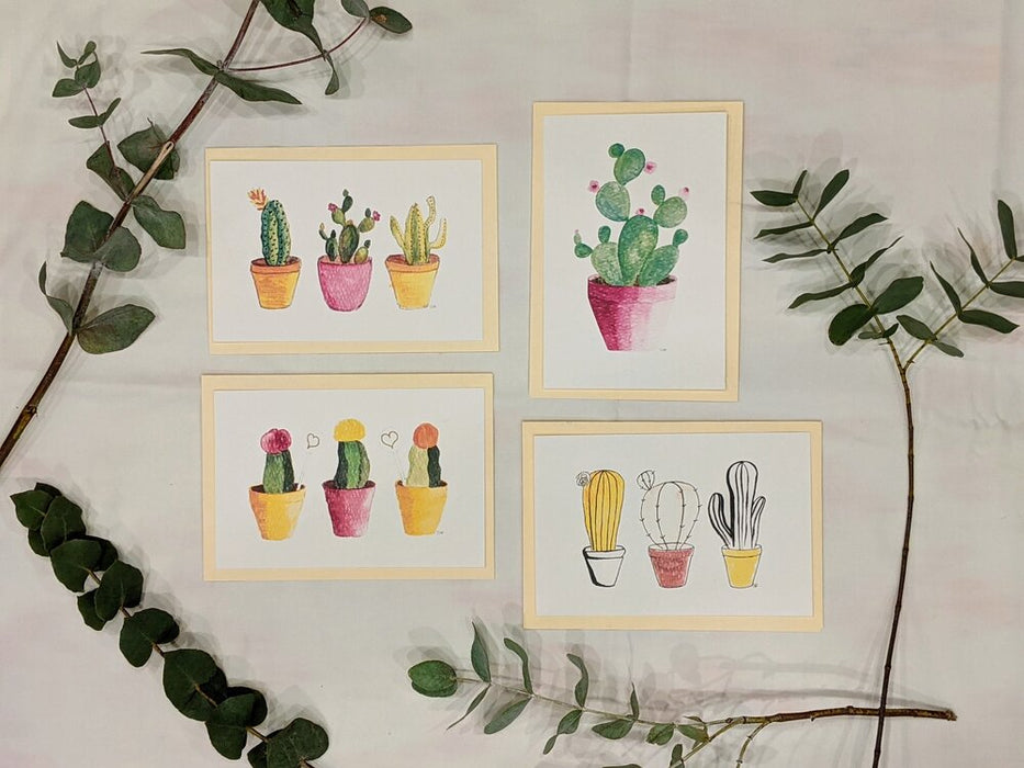 Set of 4 Cactus Postcards with Envelope