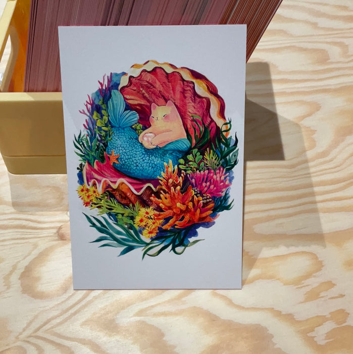 Flora Feline: Coral 5x7 Postcard