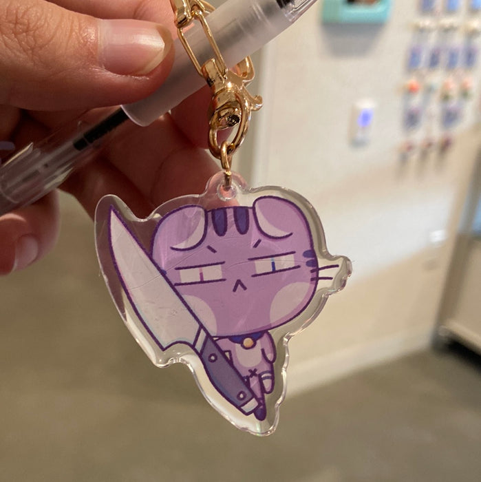 Purple Cat Acrylic Charm Keychain
