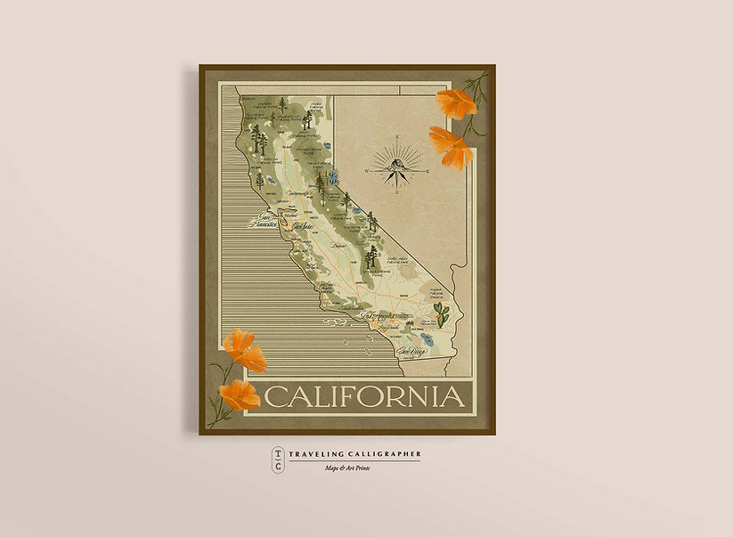 California State Map Print