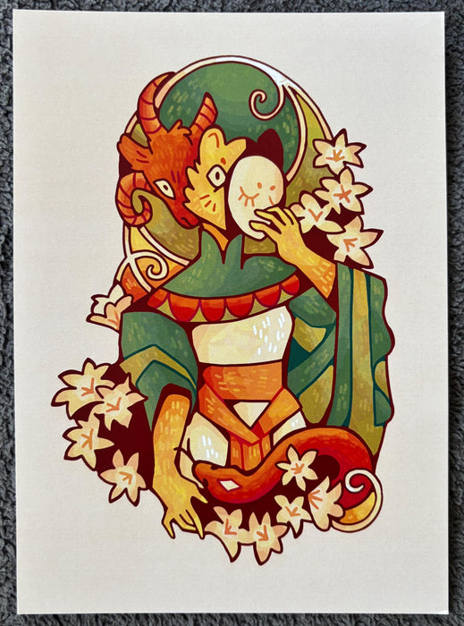 Art Nouveau Chimera  - 5 x 7 Art Print - Beige