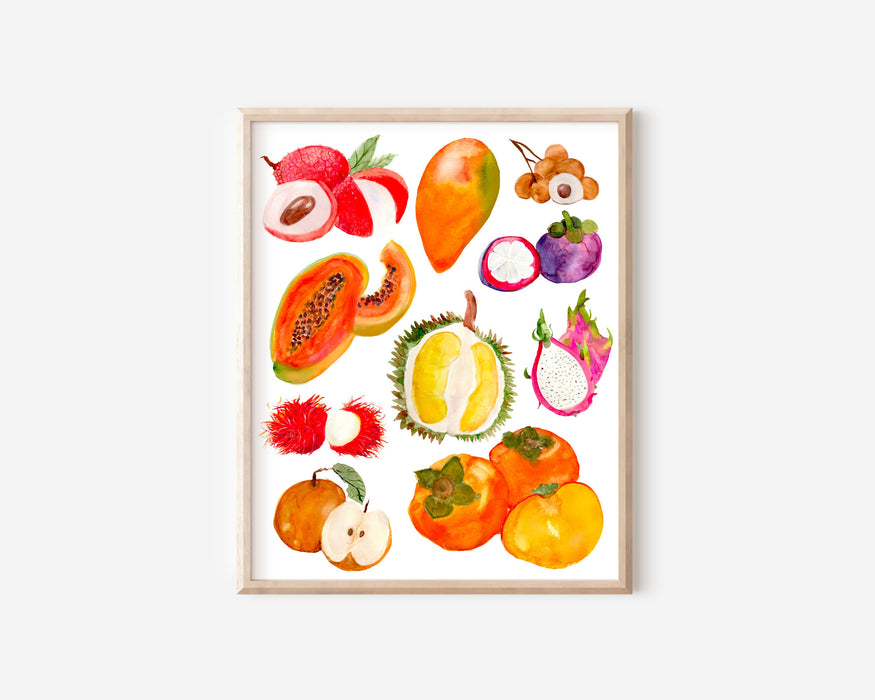Asian Fruit Watercolor Print 8x10