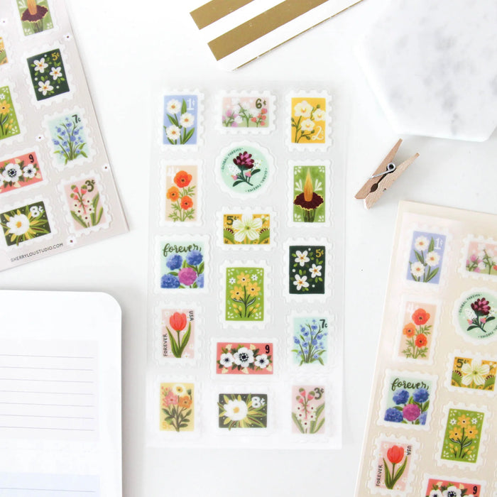 Floral Stamp Sticker Sheets