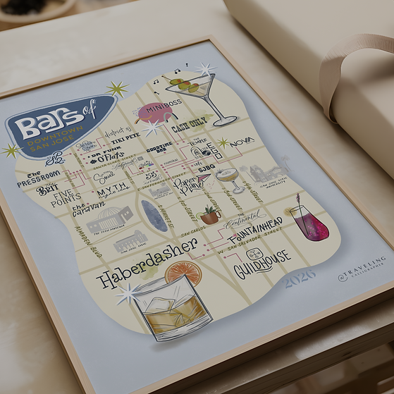 Bars of Downtown San Jose Map Print (2025)