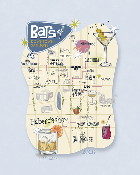 Bars of Downtown San Jose Map Print (2025)
