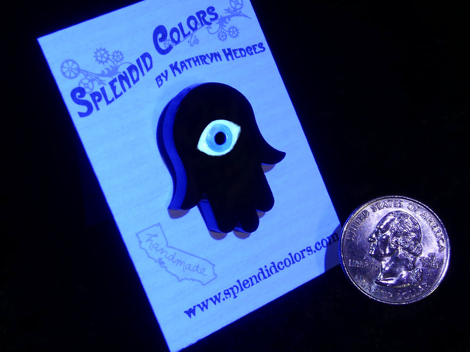 Hamsa Pin in Black with Blue Eye