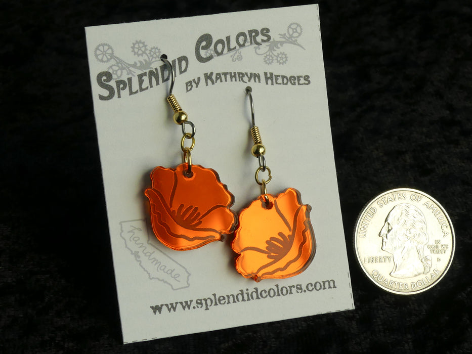 California Poppy Large Orange Mirror Drop Earrings