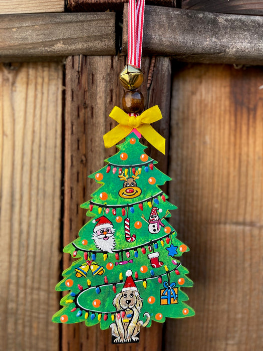 Christmas Tree and a Dog (Tree Shaped) Ornament