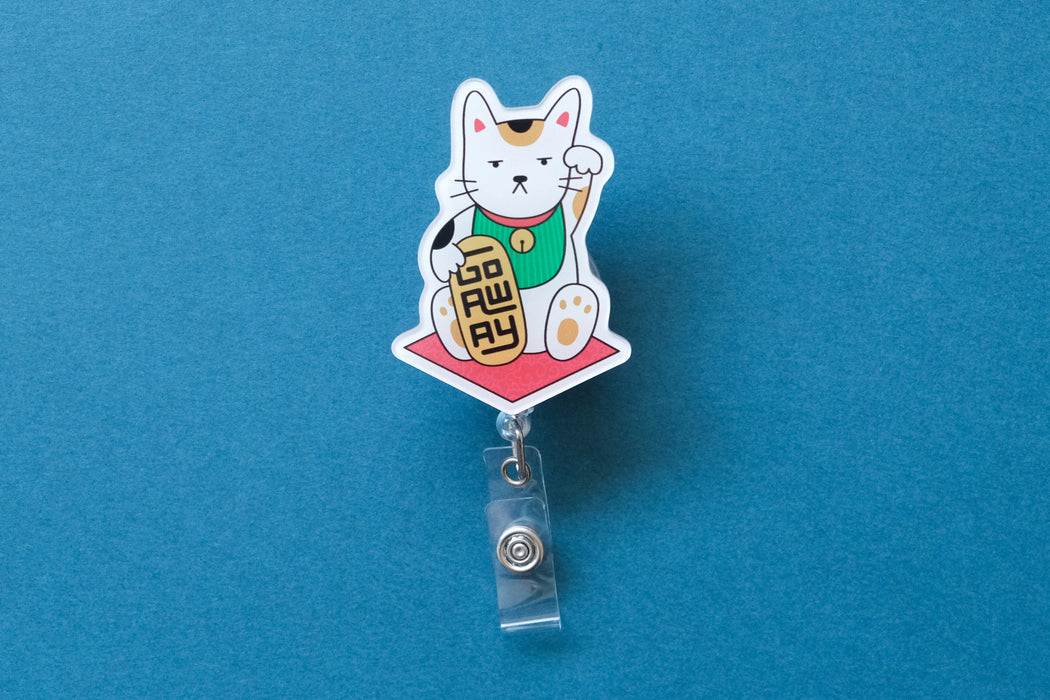 Go Away Cat Badge Reel