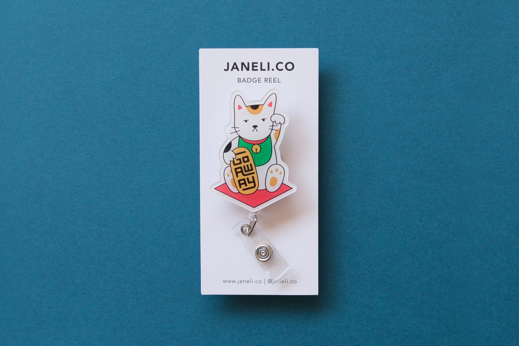 Go Away Cat Badge Reel