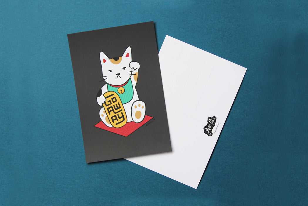 Go Away Maneki Neko Cat Postcard / Mini Print