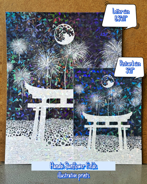 Hanabi Sunflower Fields Illustrative Prints (Holographic Gem)