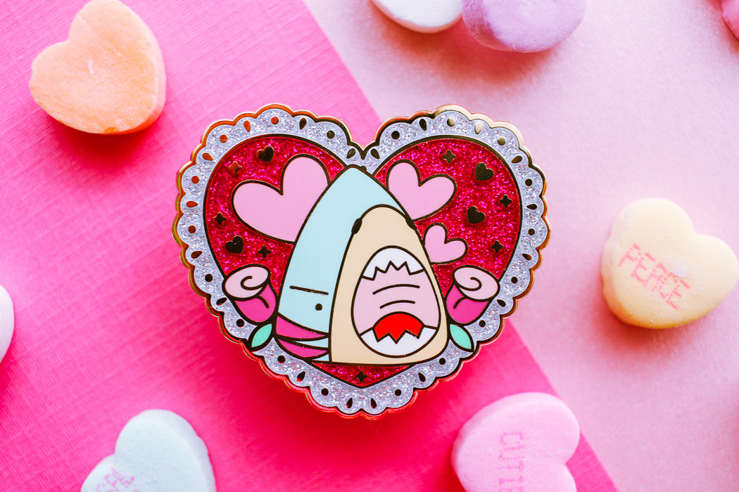 Heart Shark Enamel Pin