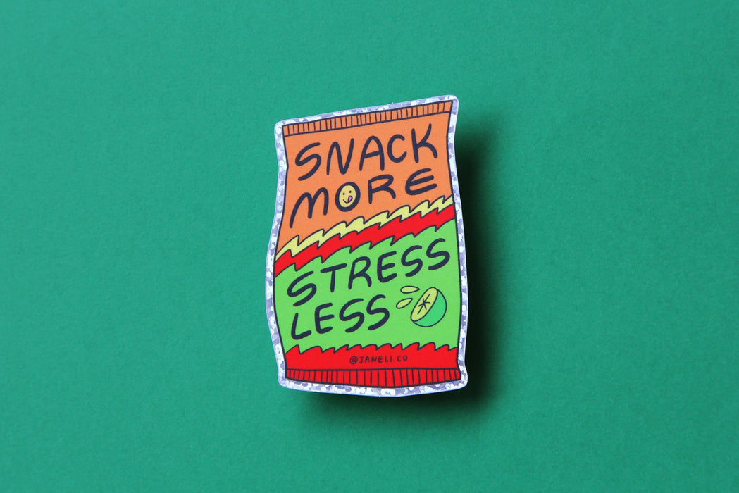 Snack More Stress Less Sticker