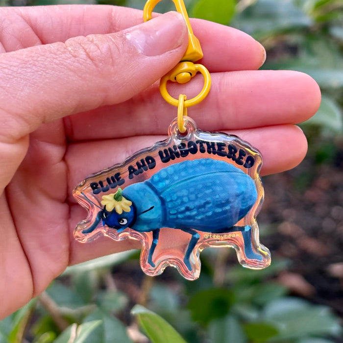 "Blue & unbothered" death feigning beetle keychain