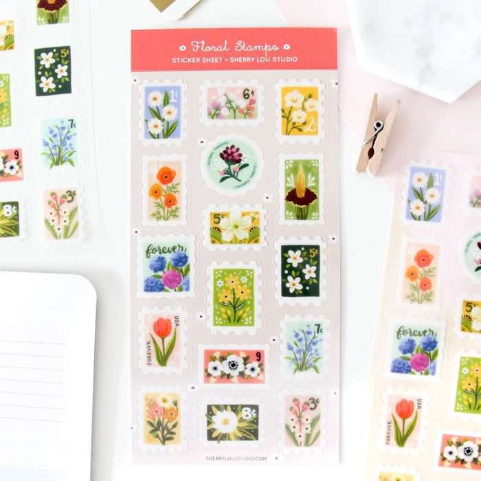 Floral Stamp Sticker Sheets