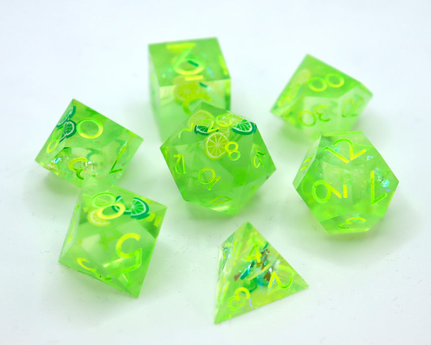 Handmade Resin Dice Set (B-Grade)—Lemon-Lime Soda