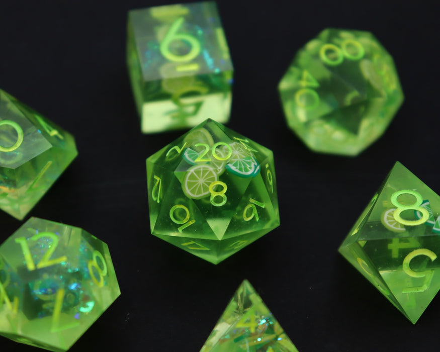 Handmade Resin Dice Set (B-Grade)—Lemon-Lime Soda