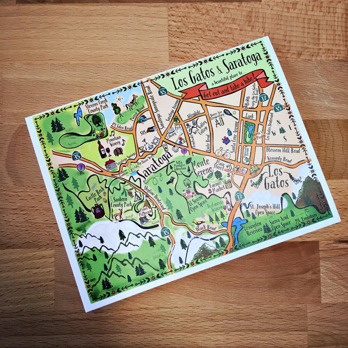 Los Gatos - Saratoga Map Full Color Note Card