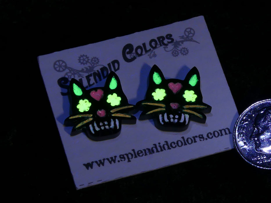 Mini Cat Black Sugar Skull Glow Stud Earring