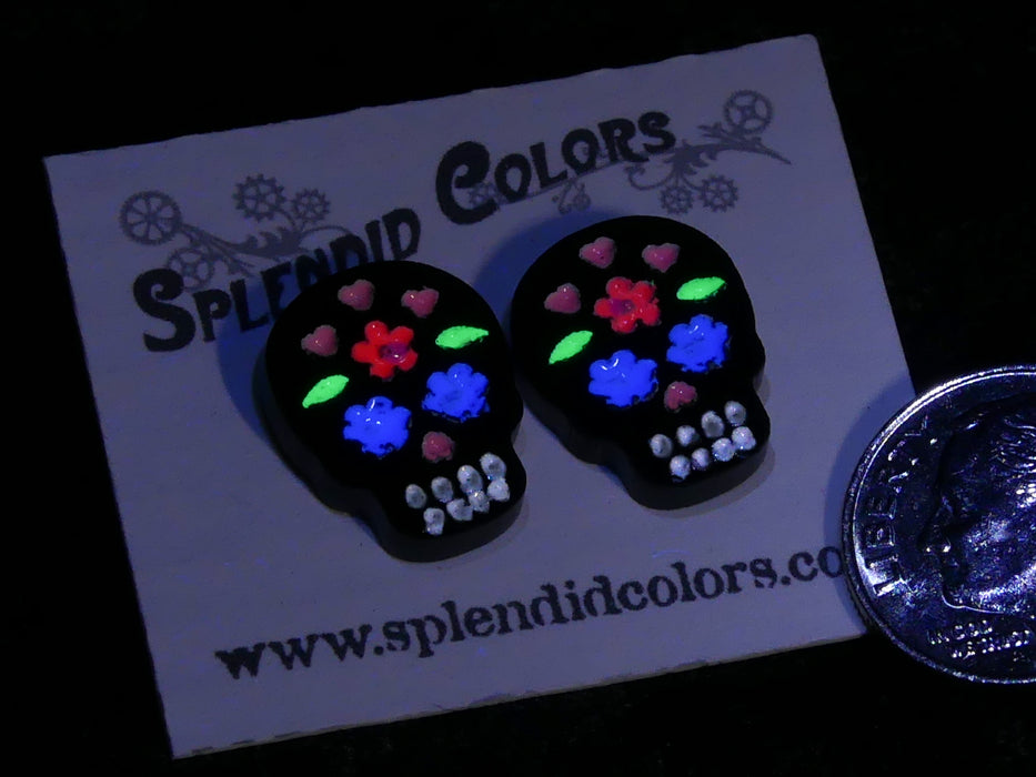 Mini Black Sugar Skull Glow Stud Earring