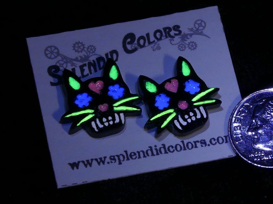 Mini Cat Black Sugar Skull Glow Stud Earring