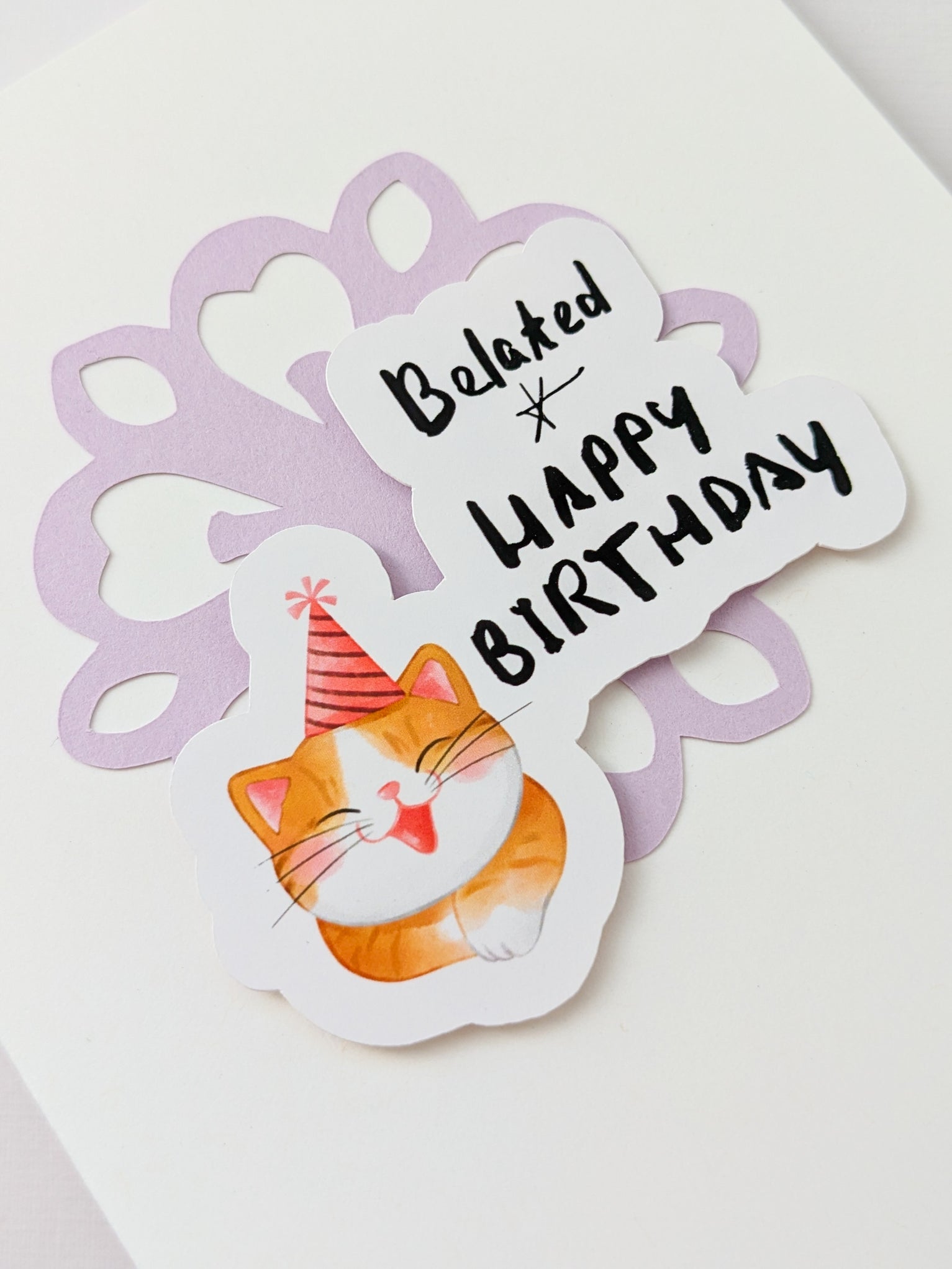 Cat Belated Birthday Handcrafted Card — San José Made