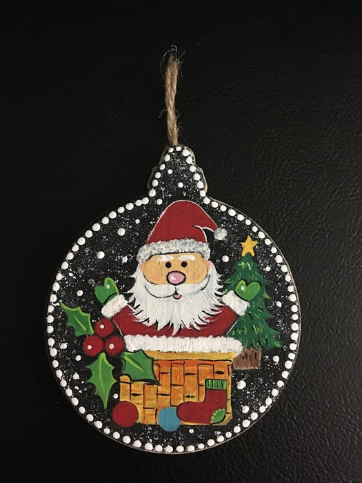 Santa in the Basket (Round Shaped) Ornament