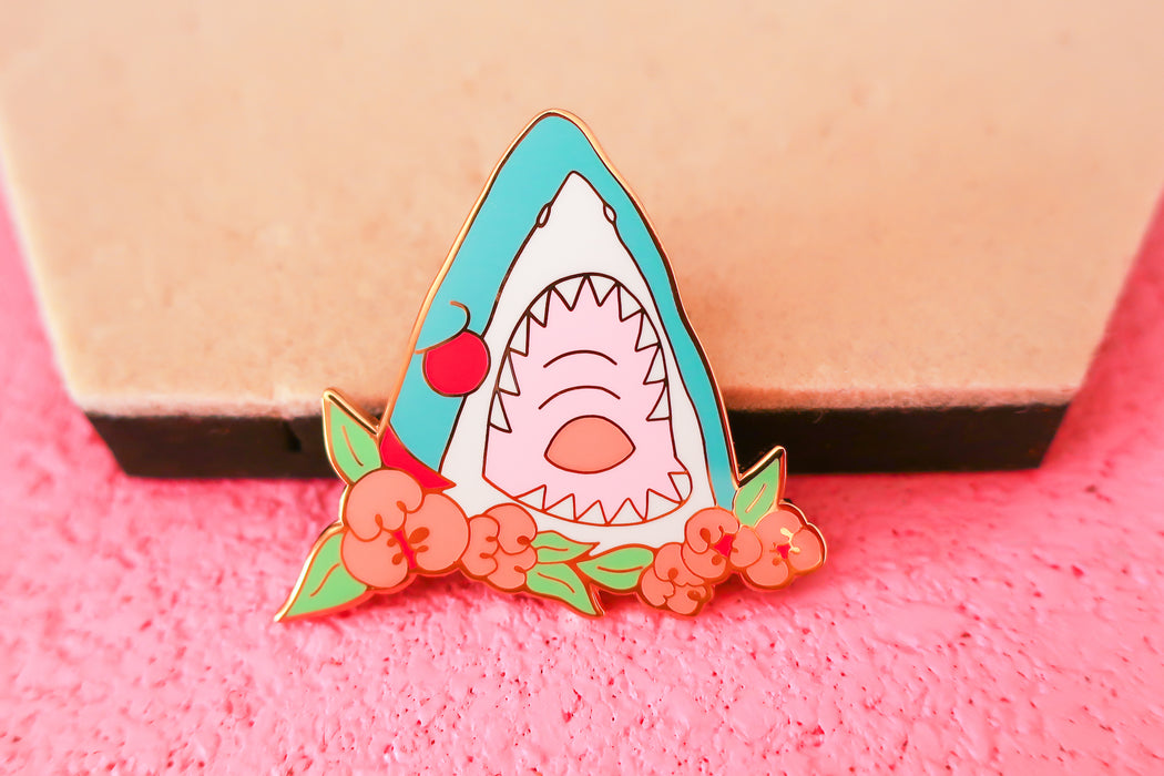 Shark Peonies Enamel Pin