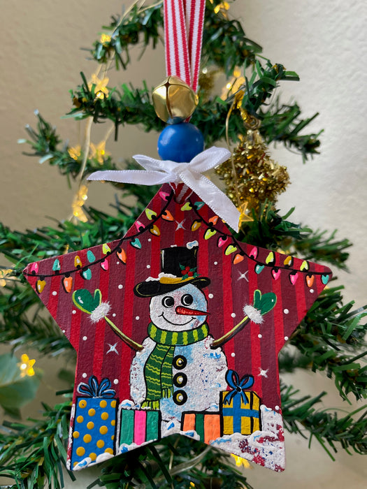 Snowman and Gifts (Star Shaped) Ornament